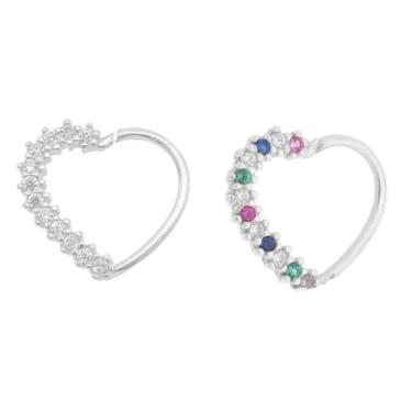 Imagem de Kit 2x Piercings Coração Cravejado Prata 925 10mm Zircônias - MPJoias,