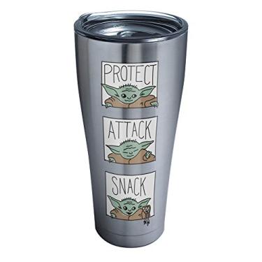 Imagem de Tervis Star Wars – O copo de viagem The Mandalorian Protect Attack Snack com paredes triplas mantém as bebidas frias e quentes, 850 g, aço inoxidável