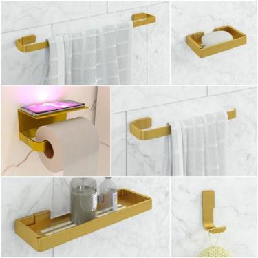 Imagem de Kit Acessório Para Banheiro Dourado 6 Peças Suporte Celular - JGC COME