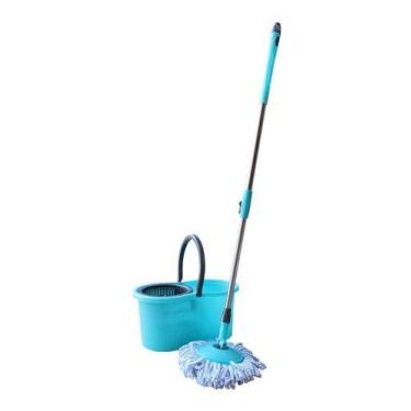 Imagem de Esfregão Mop Com Cesto Giratório Kit Limpeza Prática Mundi, Azul