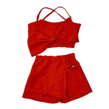 Imagem de Conjunto Infantil Cropped Laço Short Saia Look Estiloso Luxo - AK FASH