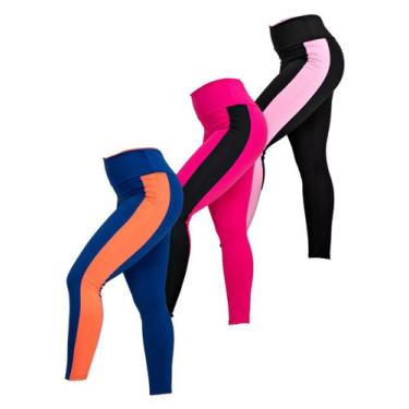 Imagem de Kit 3 Calça Legging Suplex Feminina Faixa Lateral  MAG855 - Dakota Lin