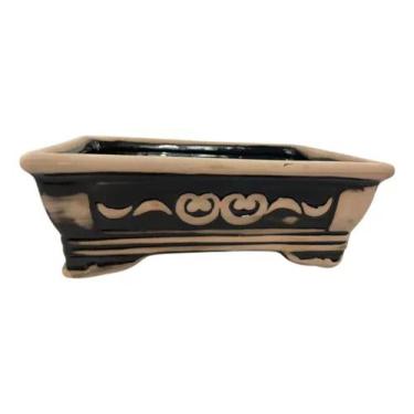 Imagem de Vaso Oriental Retangular De Cerâmica Bonsai Vintage Preto - FLORA FULL