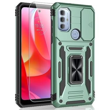 Imagem de SYONER Capa para Motorola Moto G Play 2023, capa para Moto G Power 2022, capa para Moto G Pure com protetor de tela, capa de telefone à prova de choque e capa de câmera deslizante e suporte de anel [verde alpino]