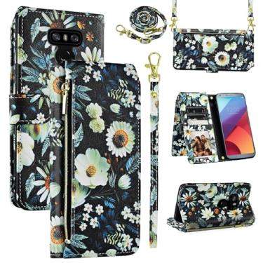 Imagem de Dswteny Capa carteira para LG G6 com alça de pulso, 9+ compartimentos para cartão com zíper, capa de celular floral de couro PU para LGG6 ThinQ LG6 Thin Q G 6 Plus G6+ 6G VS988 H872 Mulheres Homens