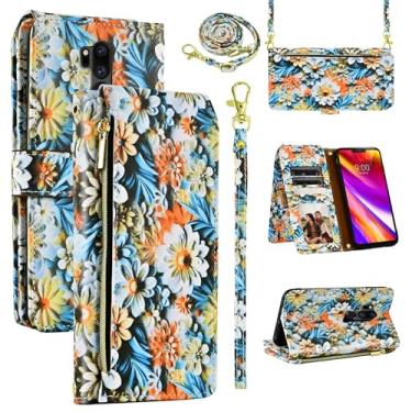 Imagem de Dswteny Capa carteira para LG G7 ThinQ com alça de pulso, alça de ombro, capa de celular de couro floral para LGG7 One G 7 Plus LG7 Fit LG7ThinQ 7G Thin Q G7+ G7thinq LGG7thinq Mulheres Homens Marrom