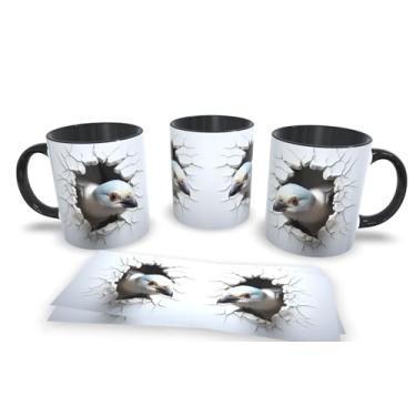 Imagem de Caneca Preta de Porcelana Personalizadas Arte Espelhada em 3D Animais (Passaro 12)