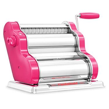 Imagem de PASTALINDA Máquina de fazer massa clássica 200, rolos largos, 9 posições de espessura, 2 posições de corte, corpo de aço inoxidável, engrenagens de metal com manivela e dois grampos - macarrão de