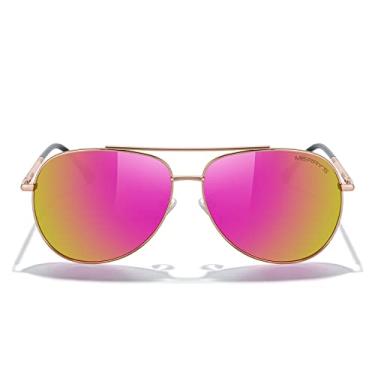 Imagem de MERRY'S Óculos de sol aviador para mulheres e homens, lentes espelhadas polarizadas com estojo - Óculos de sol polarizados para dirigir 60 mm, Armação ouro rosa/lente espelhada vermelha rosa, Lens