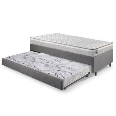 Imagem de Bicama Box Solteiro Linho Cinza 96x203x28 cm com Colchão Hanover Induc