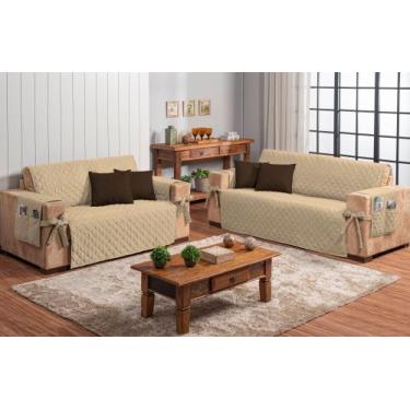 Imagem de kit jogo para sofá 2 e 3 lugares com 4 almofadas 50 x 50 caqui com mar