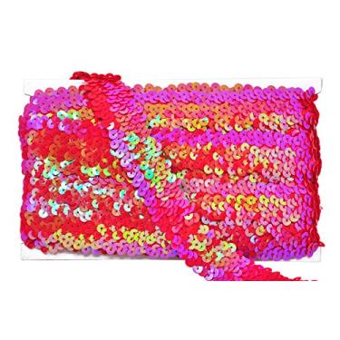 Imagem de Mandala Crafts Acabamento de fita elástica de lantejoulas - Acabamento elástico de lantejoulas rosa choque de 2,5 cm para costura - Faixa de lantejoulas elásticas metálicas de 10 metros de tecido