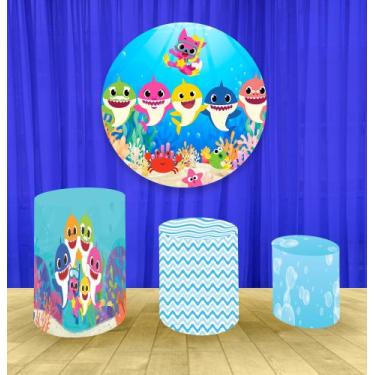 Imagem de Painel Redondo 1,50m E Trio Capa De Cilindro Baby Shark 1 - Fantasia B