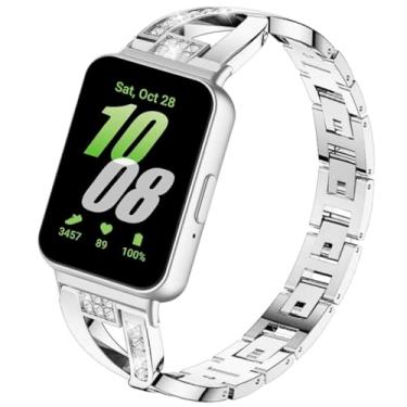 Imagem de Sankel Pulseira feminina compatível com Samsung Galaxy Fit 3, pulseira de reposição de metal [sem lacunas] com strass brilhante para smartwatch Samsung Galaxy Fit 3 SM-R390 (prata)
