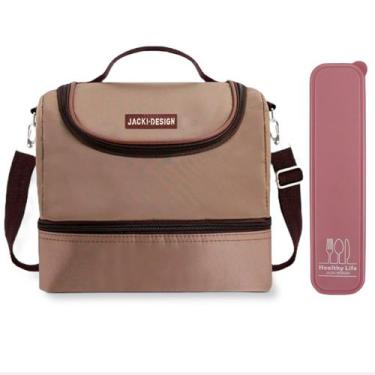 Imagem de Bolsa Térmica Marmita Lancheira Necessaire 2 Divisórias Compartimentos