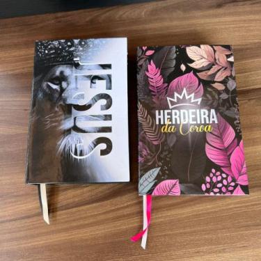 Imagem de Kit 2 Bíblias Sagradas Herdeira da Coroa e Leão Jesus LETRA MÉDIA com 
