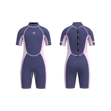 Imagem de Jsnorklet Roupa de mergulho infantil para meninas, 3 mm com zíper nas costas, neoprene, roupas de mergulho curtas para manter aquecido em água fria para natação, snorkeling e surfe