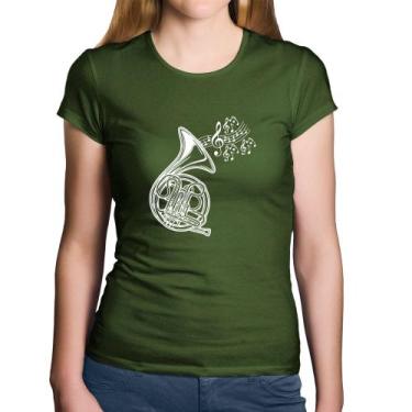 Imagem de Baby Look Algodão Trompa Notas Musicais - Foca na Moda, Musgo, GG