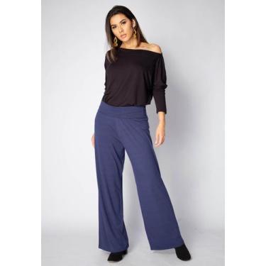 Imagem de Calça Pantalona Reta Malha Cós Alto Azul Marinho - Amazonia Vital