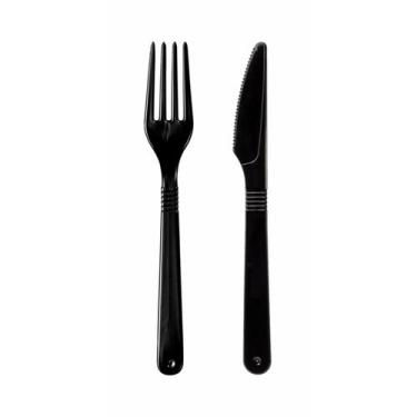 Imagem de 100 Kits Garfo e Faca Descartável Forte para Refeição - AAZ, Preto
