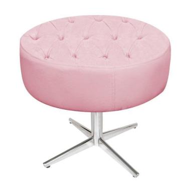 Imagem de Puff Banqueta Nanda Base Giratória de Metal Suede Rosa Bebê - DAMAFFÊ 