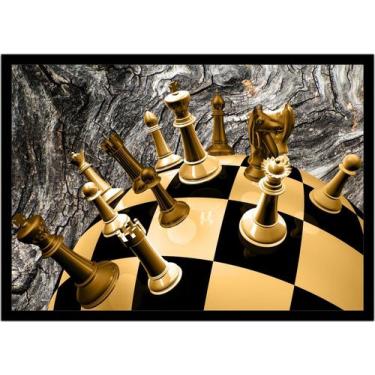 Imagem de Quadro Decorativo Xadrez Jogos Tabuleiro Fundo Abstrato Madeira Com Mo