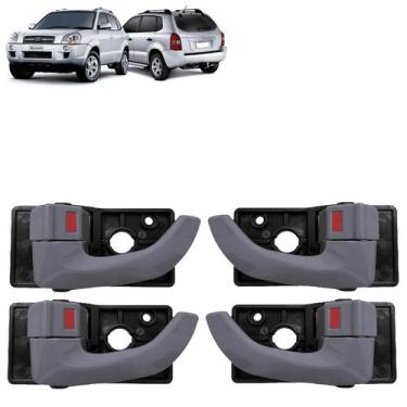 Imagem de Kit Jogo 4 Maçanetas Internas Puxador Portas Dianteiras Traseiras Cinz