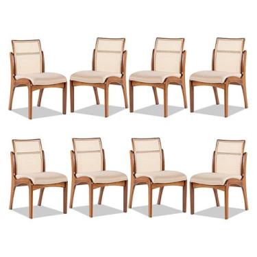 Imagem de Kit 8 Cadeiras de Madeira Estofada para Mesa de Jantar Lisboa Linho Be