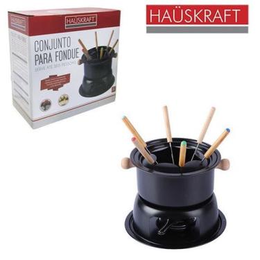 Imagem de Jogo de fondue de metal preto com 6 garfos hauskraft 2l