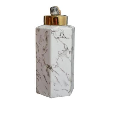 Imagem de Potiche Porcelana Marmorizado Sextavado Formosa - LUXdecor Casa e Jard