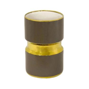 Imagem de Vaso Pequeno Porcelana Marrom Filete Dourado Decoração Luxo - LUXdécor