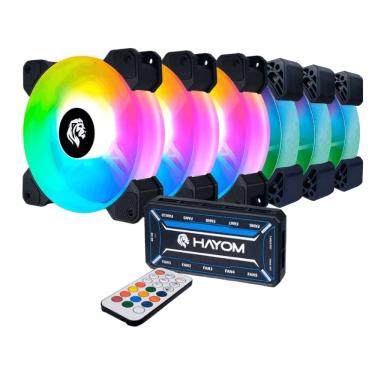 Imagem de Kit 6 Fans Hayom Led RGB 120mm C/ Controladora - FC1306