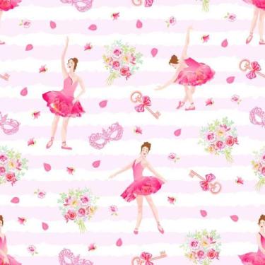 Imagem de Papel de Parede Decorativo Baby Bailarina Rosa Realista com Flores e F
