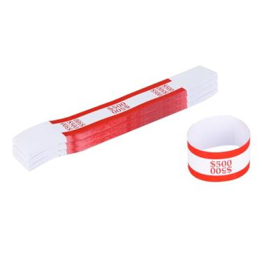 Imagem de NUCOUN Pacotes de bandas de moeda, autoadesivas, faixas de dinheiro para dinheiro, tiras de moeda, dólar organizador, $500 pacote vermelho de 150