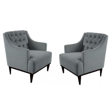 Imagem de Kit 02 Poltronas Decorativa Clássica Capitonê Suede Cinza - SA Móveis 