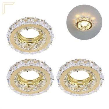 Imagem de Kit 3 Spot Embutir Cristal K9 Inox Dourado Redondo Mr16