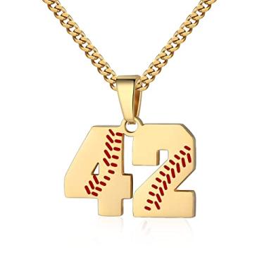 Imagem de Colar com número de beisebol para meninos 00-99 Atletas Jersey Número colar de aço inoxidável corrente banhada a ouro 55,88 cm pingente de beisebol personalizado presente de beisebol para homens e mulheres meninas, Aço inoxidável, não sabe