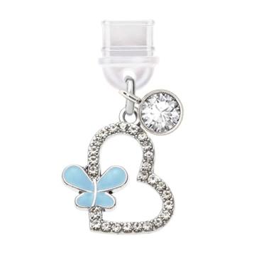 Imagem de ELISE & FONDA TP487 Tipo-C porta de carregamento antipoeira plugue cristal amor coração com pingente de telefone celular borboleta para iPhone 15/16/Samsung/OnePlus/Xiaomi/oppo telefones Android