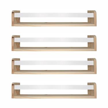 Imagem de Kit 4 Prateleiras Porta Livros em Madeira Pinus Natural Com Cerquinha Colorida Cor:Cerquinha Branca;Tamanho:12x60