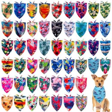 Imagem de JpGdn 50 peças, bandanas para cães grandes, Havaí, verão, palmeiras, folhas, frutas, flamingos, banco, veleiros, surfista, para cães grandes, GG, babadores, cachecóis triangulares para meninos e