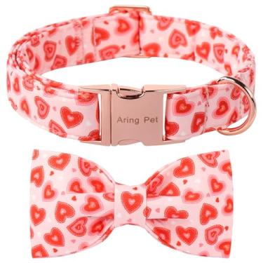 Imagem de ARING PET Coleira de cachorro para Dia dos Namorados - Linda coleira de coração rosa com laço, gravata borboleta de coração de casamento ajustável, colar para animais de estimação, presentes para