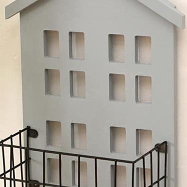 Imagem de Prateleira de Armazenamento de Parede de Casa de Madeira Criativa Minimalista - Organizador de Decoração de Quarto e Sala de Estar (Cinza)