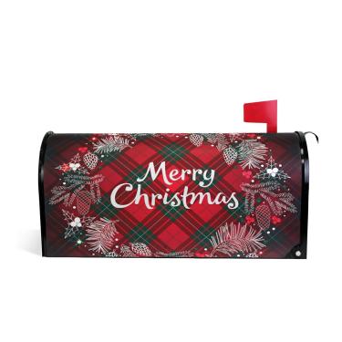 Imagem de senya Capa de caixa de correio de Natal, guirlanda de monograma natalino, xadrez, grande, caixa de correio, capa magnética para caixa de poste, decoração de jardim para ambientes externos, tamanho grande