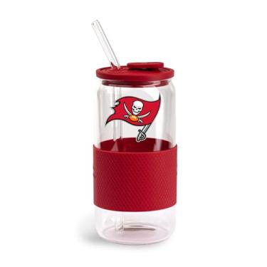 Imagem de The Memory Company | Vidro licenciado NFL de 510 g com tampa e envoltório de silicone, Tampa Bay Buccaneers