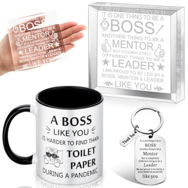 Imagem de Bucherry Conjunto de 3 presentes de dia do líder para mulheres e homens, incluindo caneca de café, chaveiro de escritório de lembrança de acrílico para colega de trabalho Leaving Going Away Presentes