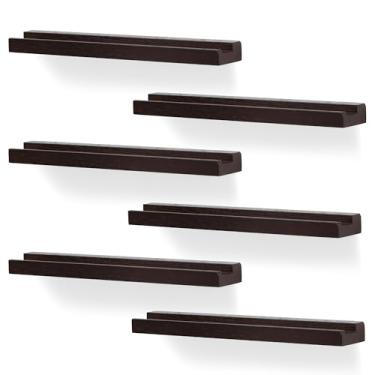 Imagem de NIUBEST Suporte de parede de disco de vinil, pacote com 6 prateleiras de disco de vinil, suporte de exibição de álbum para LP, CD, armazenamento de arte de livro, decoração de casa vintage (nogueira