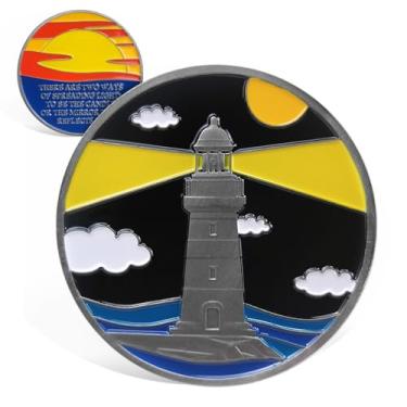 Imagem de Moeda de sobriedade do farol - Chip de sobriedade de recuperação do nascer do sol - lascas e medalhões AA de luz espalhadora - Moedas AA de Alcoólicos Anônimos - Presentes de sobriedade para homens e