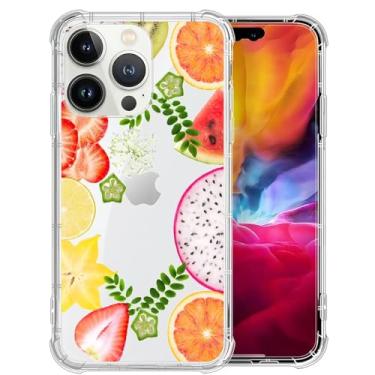 Imagem de Yuning419 Capa compatível com iPhone 15 Pro, capa transparente de morango com fruta do dragão para iPhone 15 Pro, capa protetora à prova de choque de TPU macio para iPhone 15 Pro