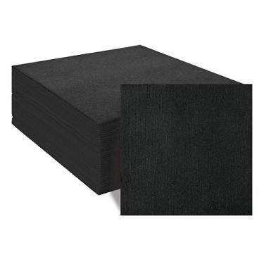 Imagem de KMAKII Pacote com 50 guardanapos de almoço pretos com sensação de linho descartáveis, como guardanapos de papel, guardanapos de almoço para cozinha, festas, casamentos, jantares ou eventos 30 x 30 cm