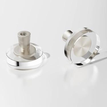 Imagem de Puxadores de armário de cozinha de cristal com 8 puxadores transparentes de 3,8 cm, puxadores de armário, gavetas, ferragens quadradas, latão acetinado, redondo, banheiro, quarto, puxadores de níquel